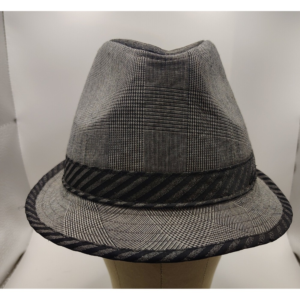 Daniel Cremieux Collection Mens Grey Glen Plaid Striped Fedora Hat L XL